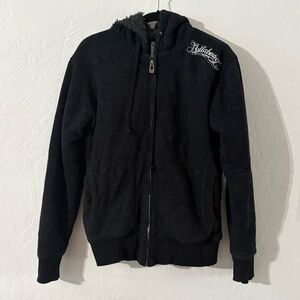 Y2K Billabong Jacket Men’s‎ M Black Skull Paisley AOP Zip Script Sherpa Lined